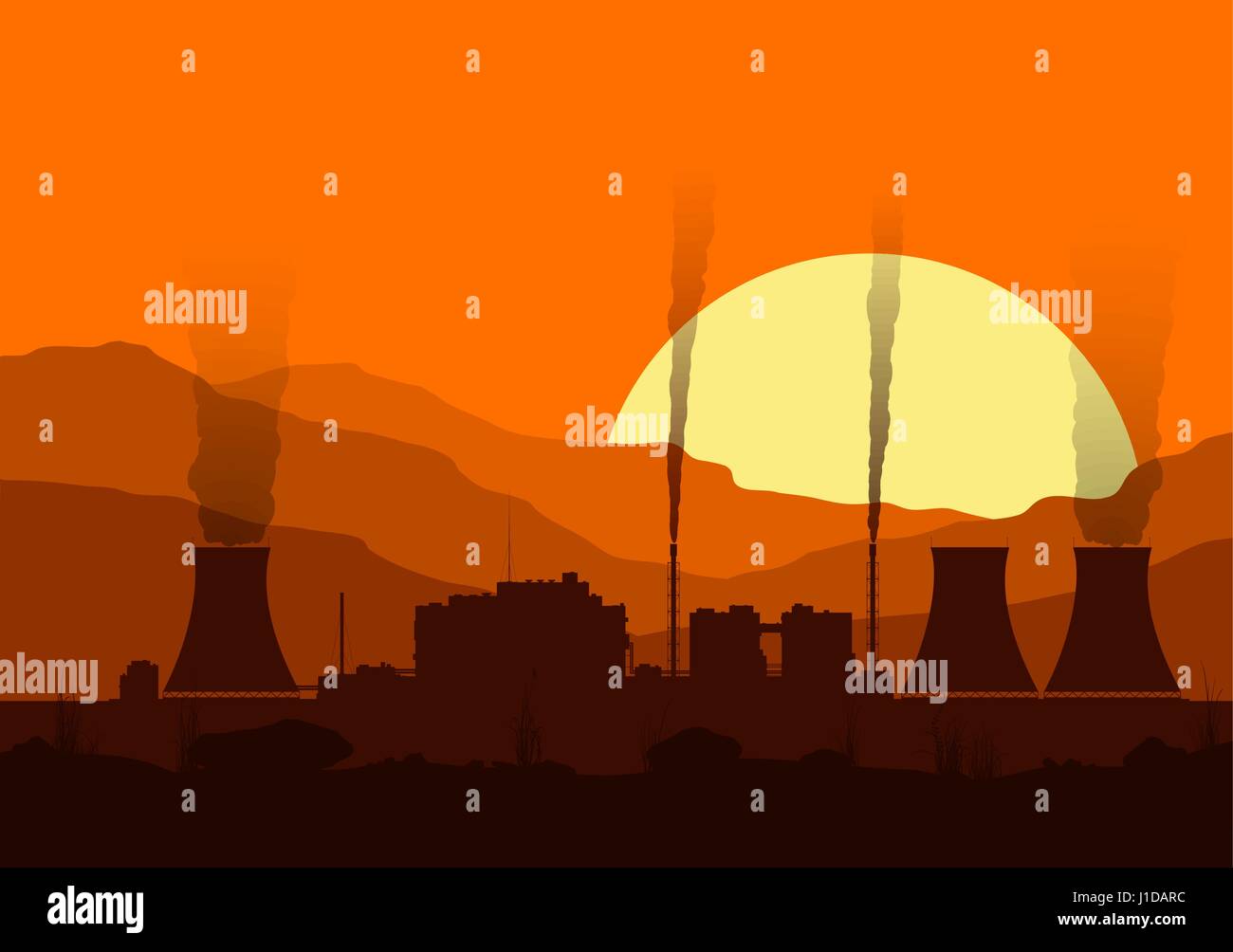 Silhouette d'une centrale nucléaire au coucher du soleil. Illustration de Vecteur Silhouette d'une centrale nucléaire au coucher du soleil. Illustration de Vecteur
