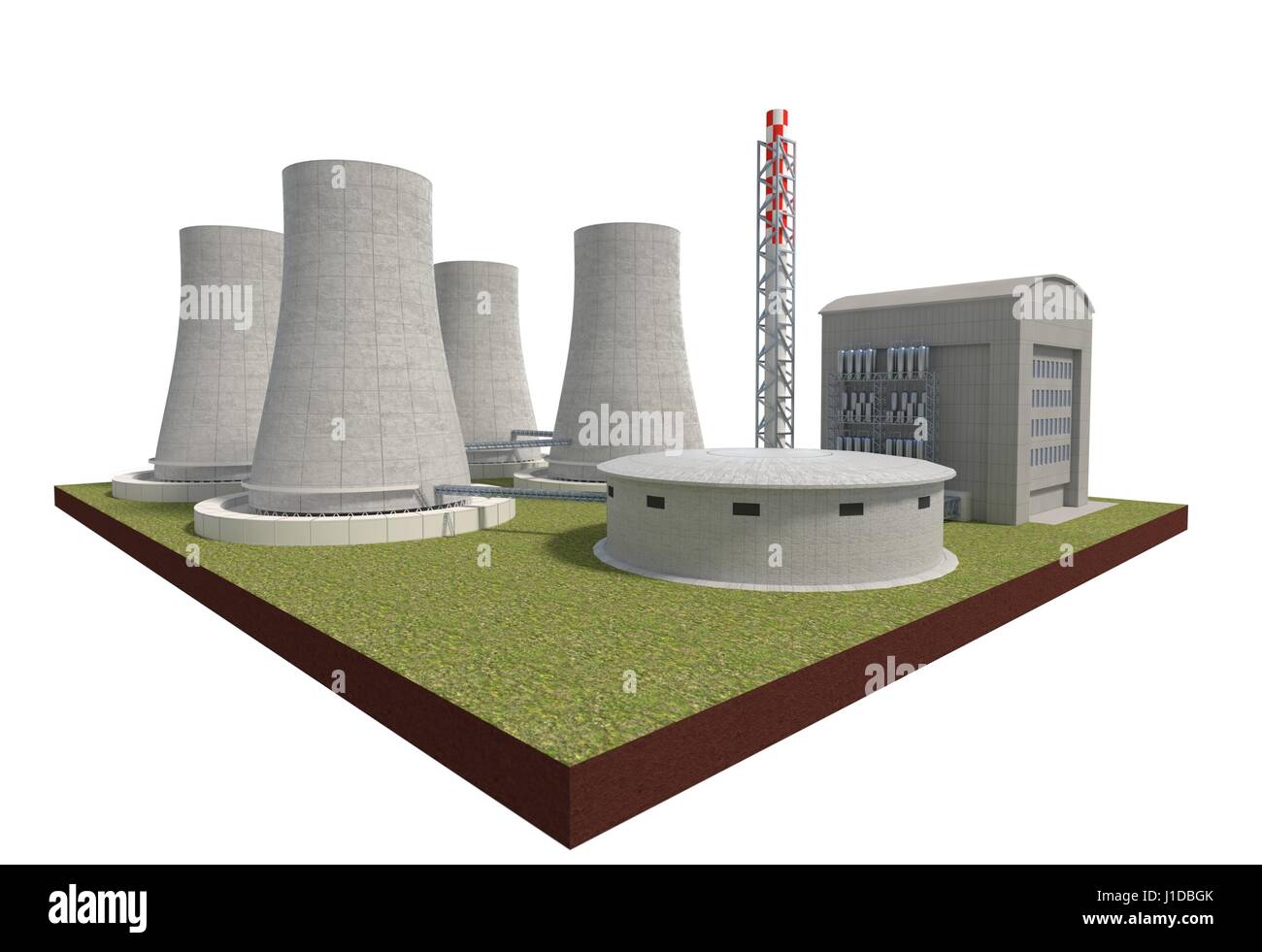 Nuclear power plant isolated on white 3d illustration Banque D'Images