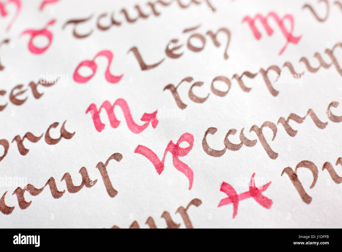 Détail d'un des symboles du zodiaque manuscrite. Le codex latins. Banque D'Images