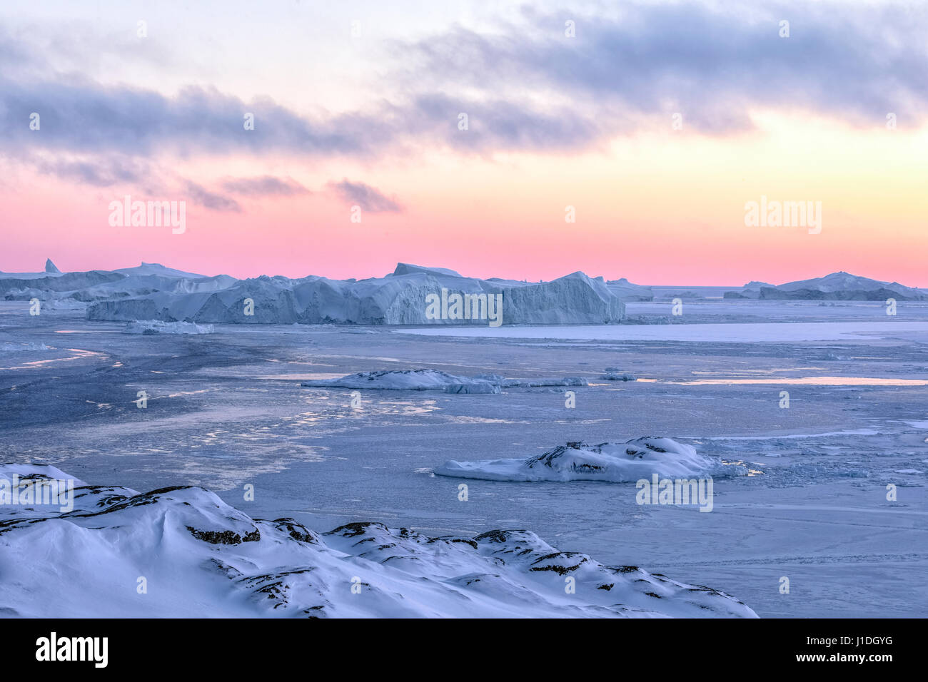, Fjord glacé d'Ilulissat, Groenland. Banque D'Images