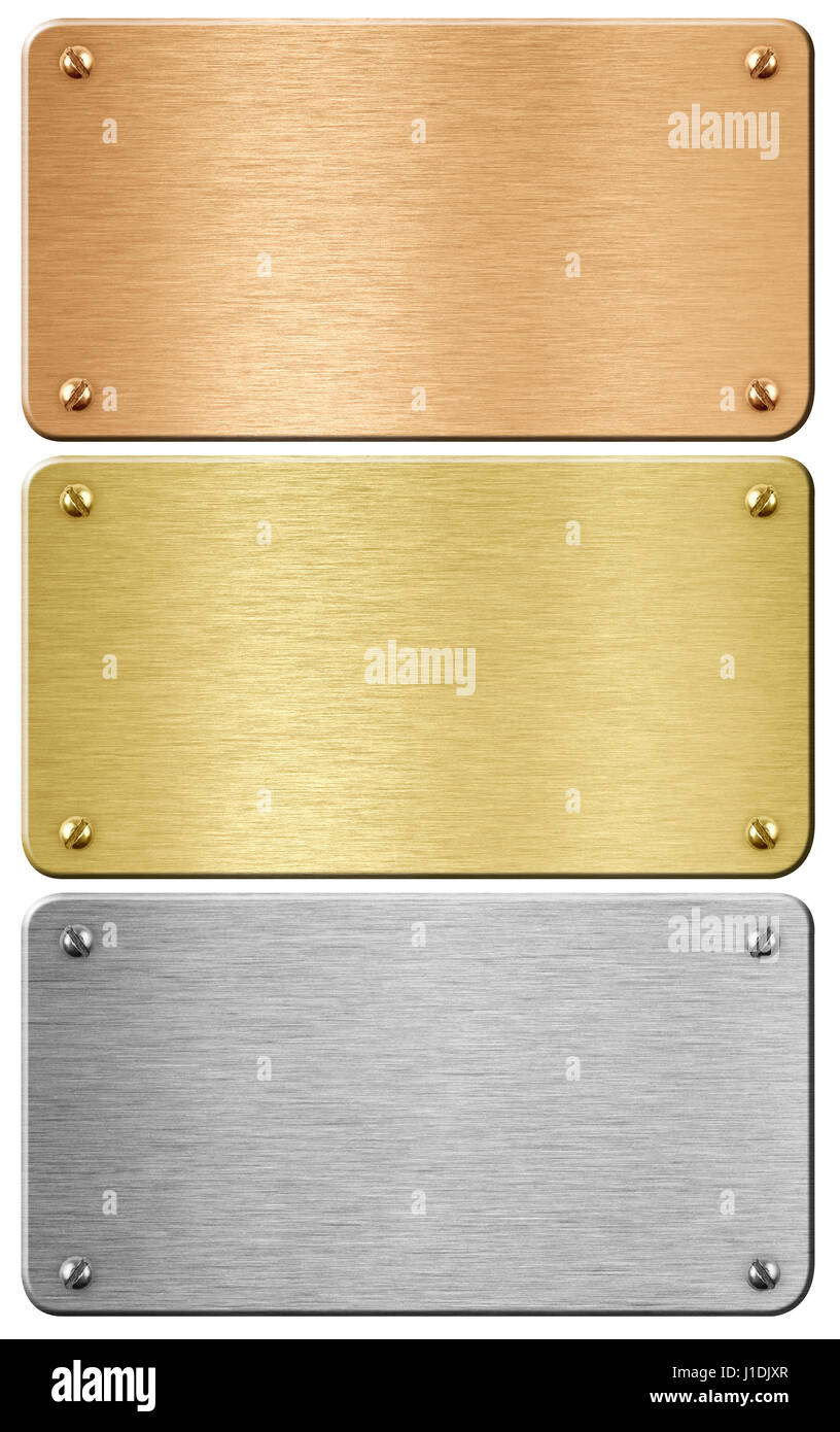 Or, l'acier et plaques de métal bronze with clipping path inclus 3d illustration Banque D'Images
