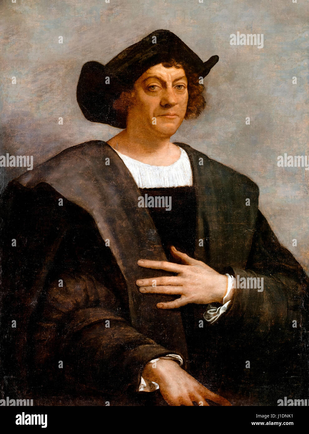 'Portrait d'un homme, dit-on, la peinture à l'huile de Christophe Colomb 1519 par Sebastiano del Piombo. Modifié numériquement (contexte étendu et le libellé a été retirée). Banque D'Images