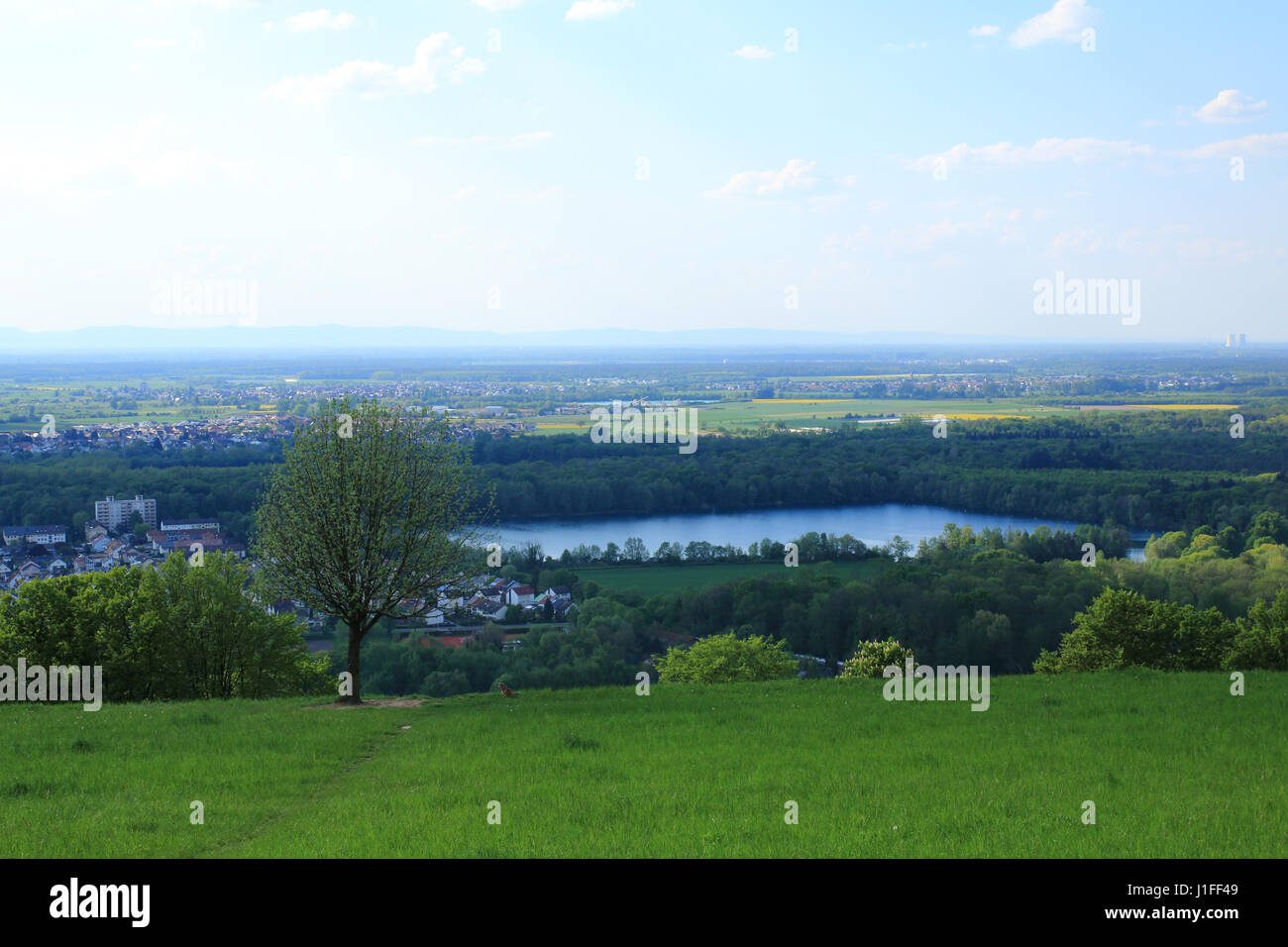 Blick vom Michaelsberg über Untergrombach dans die Rheinebene in Deutschland Banque D'Images