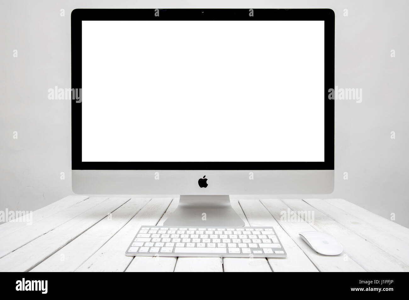 Détail de l'ordinateur iMac. Il s'agit d'ordinateurs de bureau Macintosh conçu et construit par Apple Inc Banque D'Images