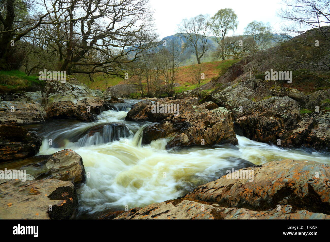 L'eau qui coulait à travers les rochers sur la rivière towy,afon tywi,dans la réserve,Carmathenshire Gwenffrwd Dinas Banque D'Images
