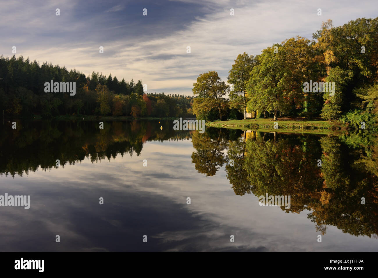 Réflexions d'automne dans un lac du Wiltshire. Banque D'Images