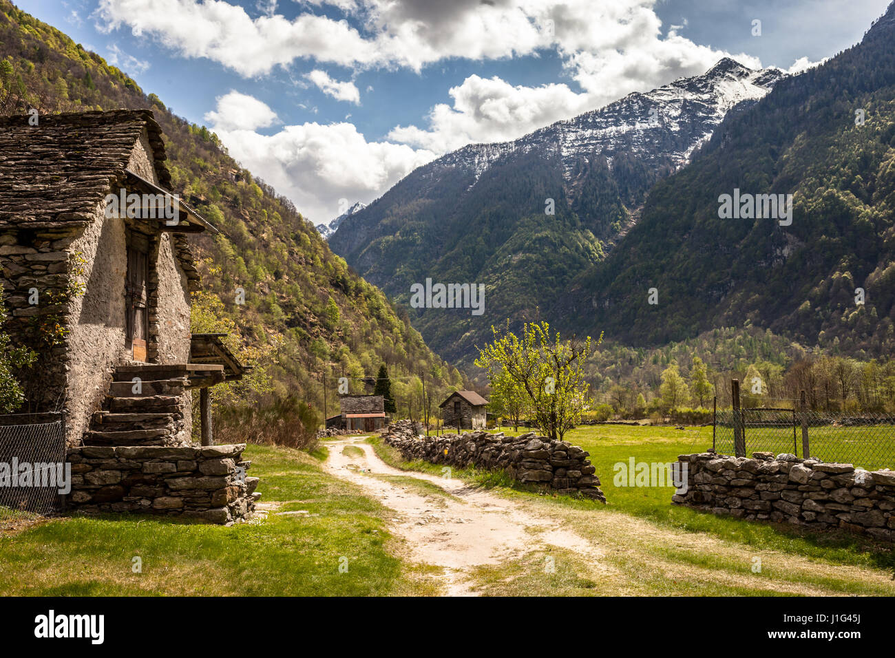 Un village de la vallée de Verzasca, Suisse Banque D'Images