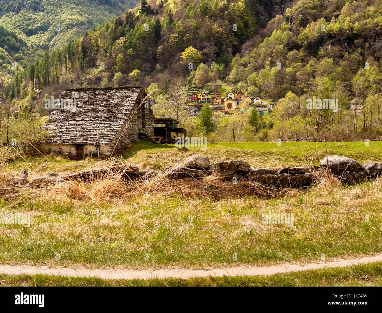 Maisons pittoresques dans la vallée de Verzasca, Suisse Banque D'Images