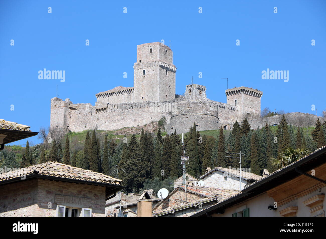 Château Rocca Maggiore, Assise, Pérouse, Ombrie Région Province Banque D'Images
