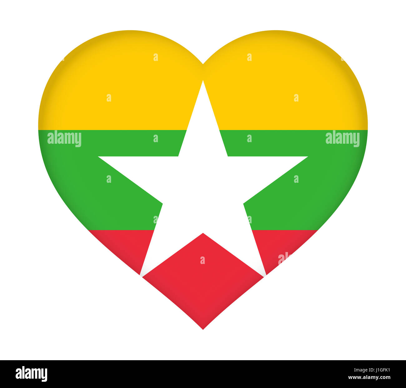 Illustration du drapeau du Myanmar en forme de coeur. Banque D'Images