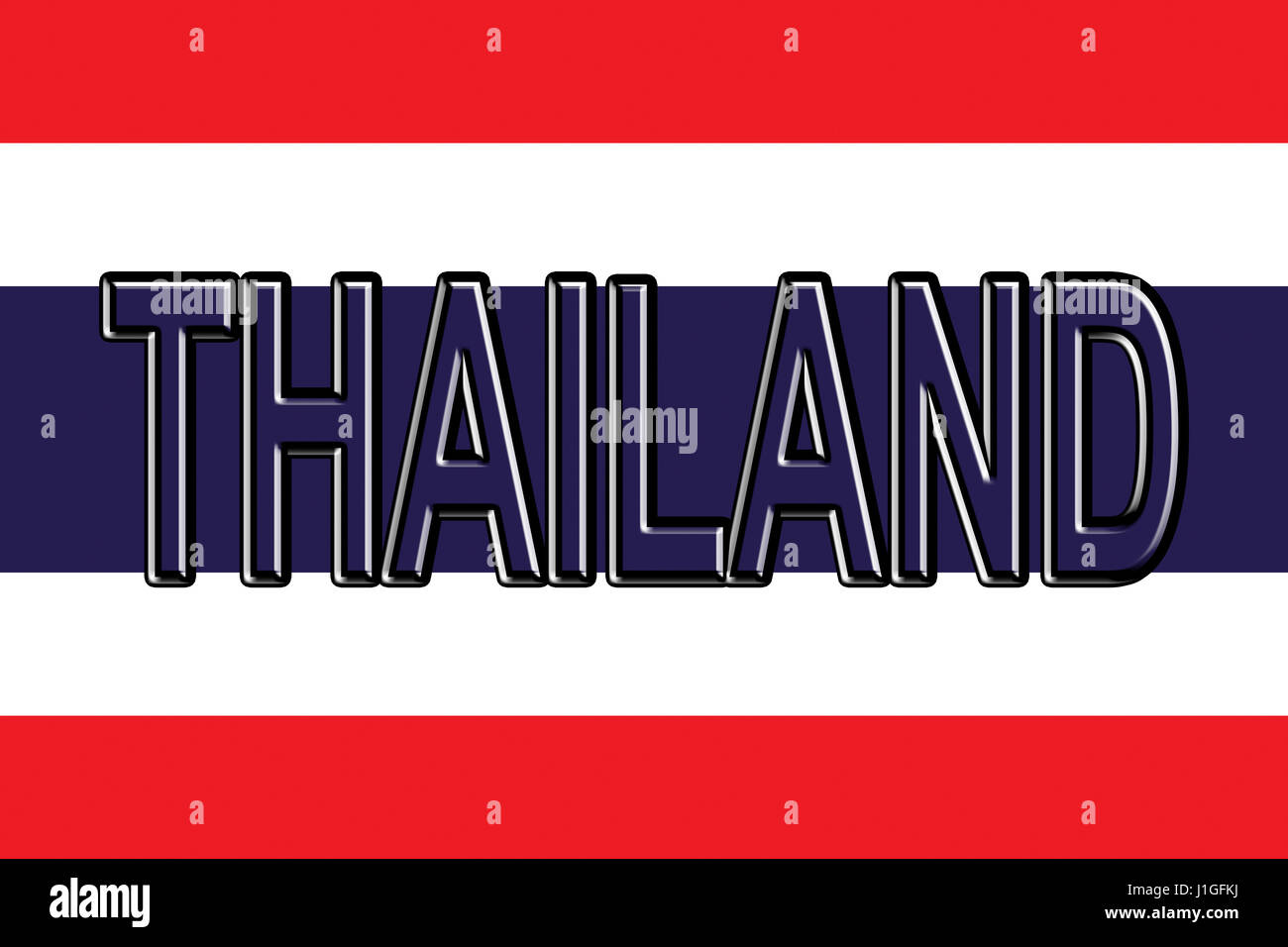Illustration du drapeau de la Thaïlande avec le pays écrit sur le drapeau. Banque D'Images
