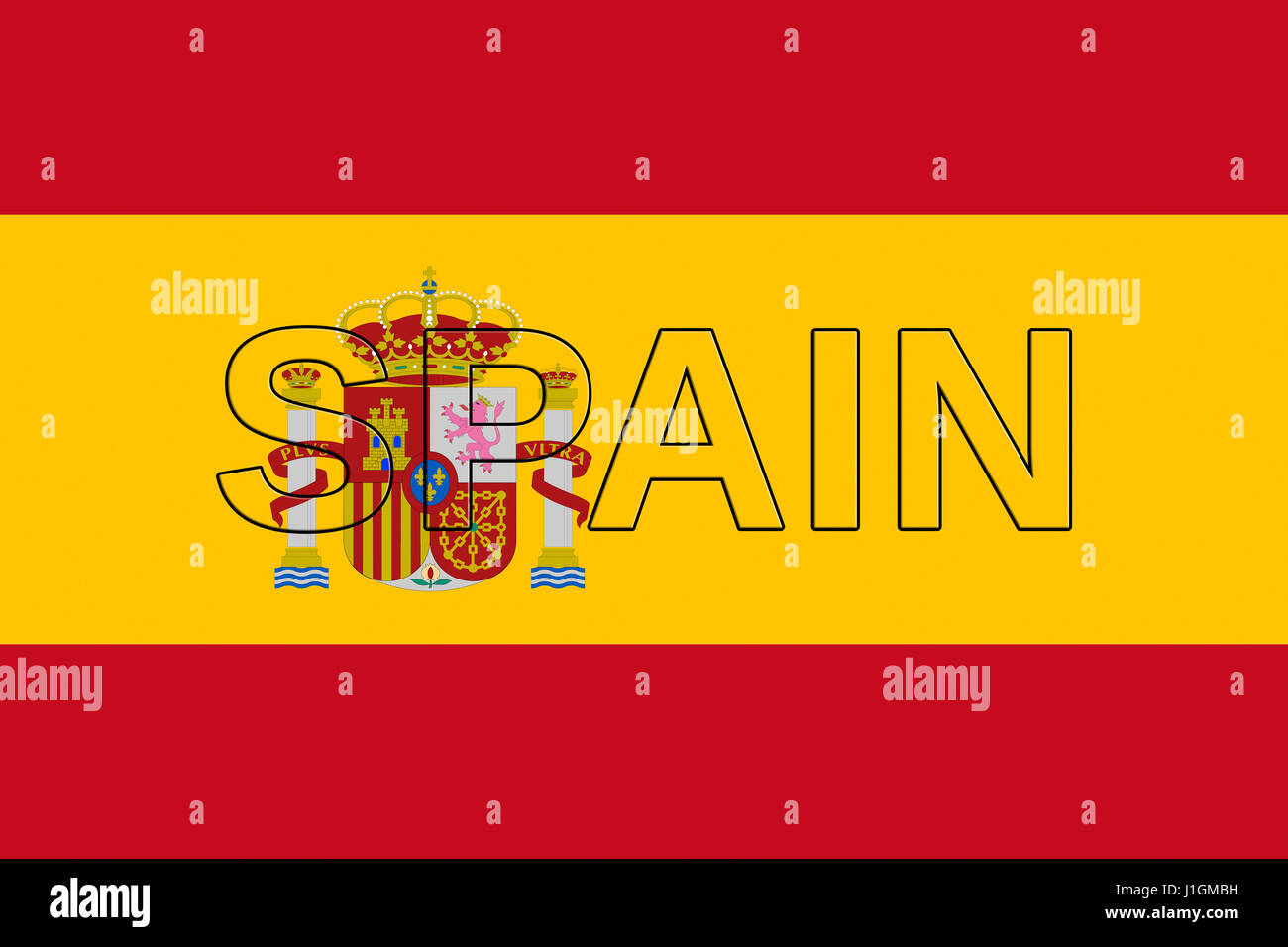 Illustration du drapeau national de l'Espagne avec le mot Espagne sur le drapeau Banque D'Images