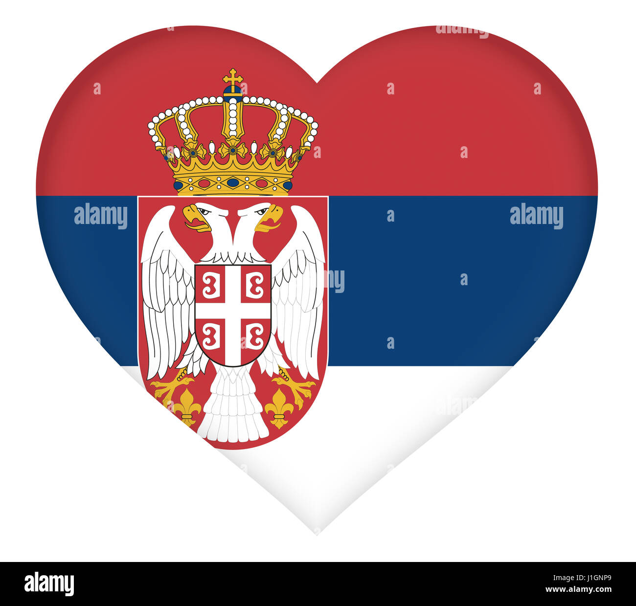 Illustration du drapeau national de la Serbie en forme de coeur. Banque D'Images