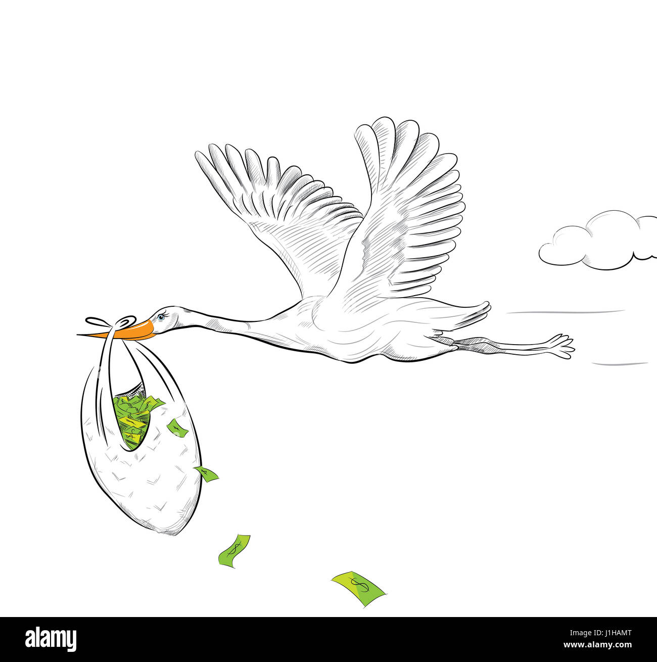 Stork vol avec de l'argent Banque D'Images