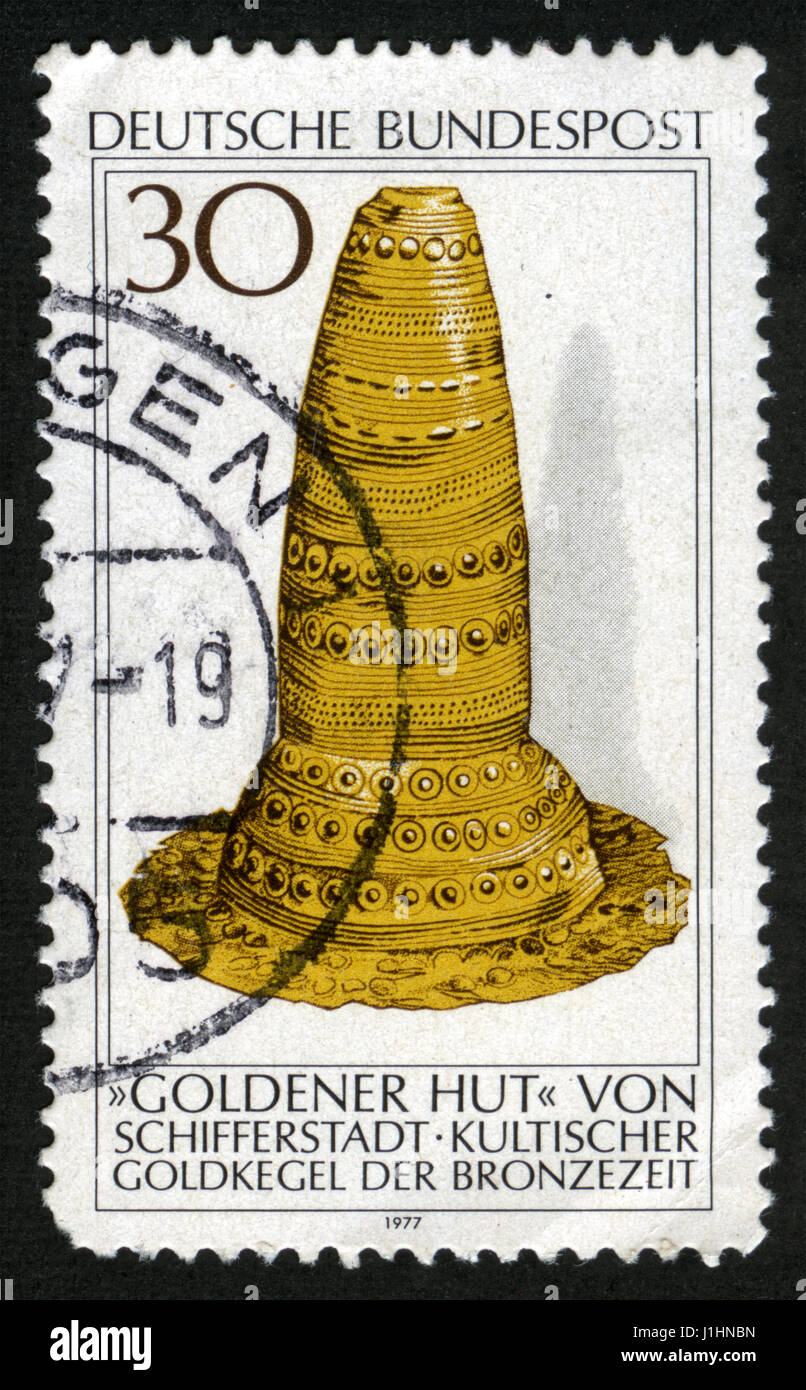 Allemagne, mark post, stamp, 1977, post stamp,Golden hat Banque D'Images