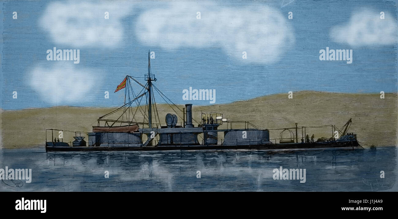 Moniteur espagnol Puigcerda. Au cours de la province de Vizcaya défendre 3e Guerre carliste. Gravure, 1875. L'illustration espagnole et américaine. Edition espagnol. Banque D'Images