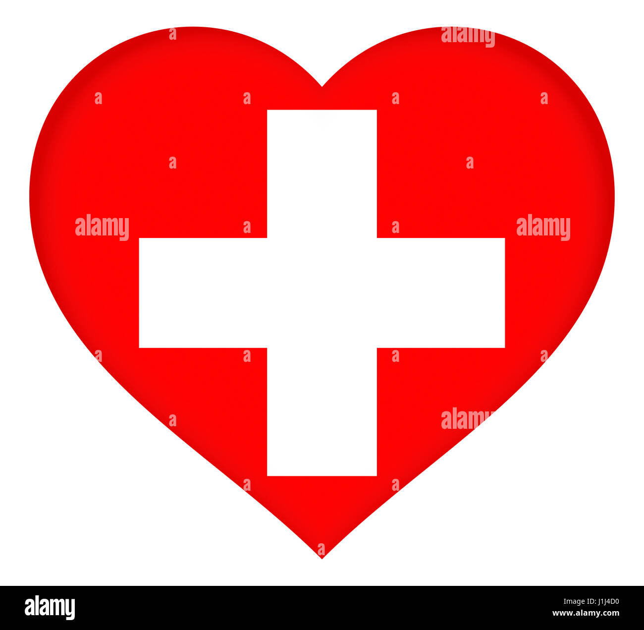 Illustration du drapeau de la Suisse en forme de cœur. Banque D'Images