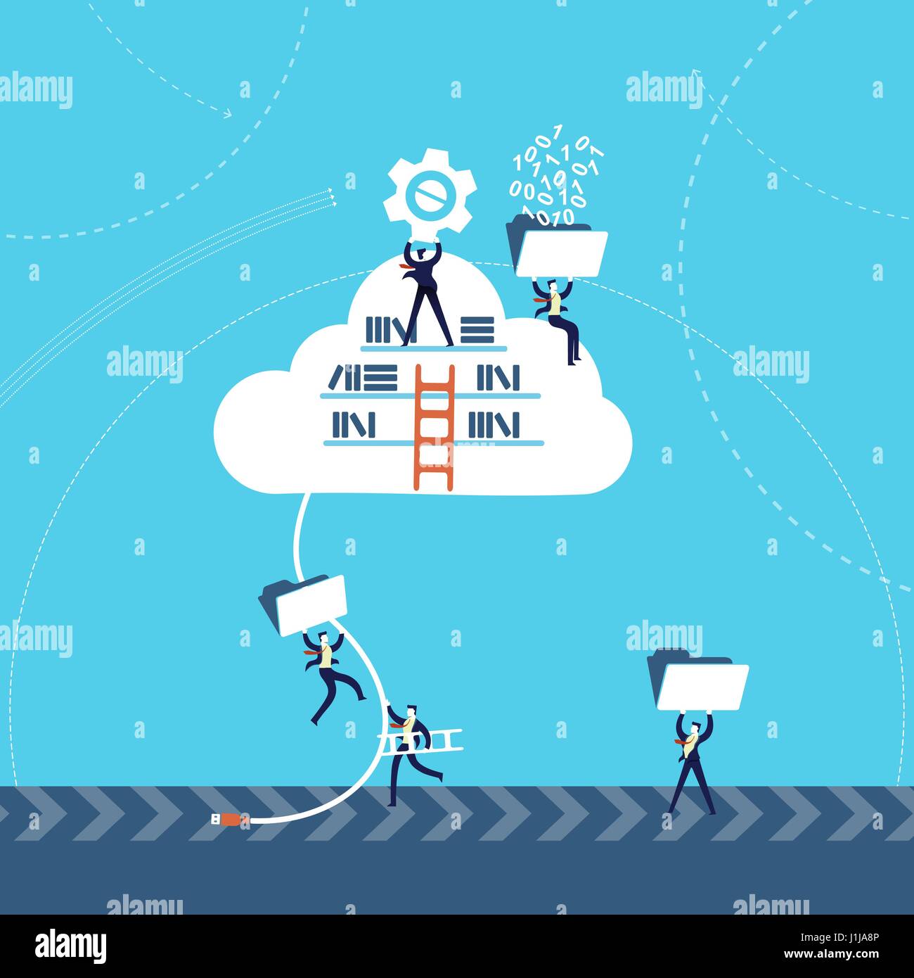 La technologie de l'entreprise concept illustration, hommes d'affaires à l'aide de l'équipe de stockage de données en nuage sur le réseau internet. Vecteur EPS10. Illustration de Vecteur