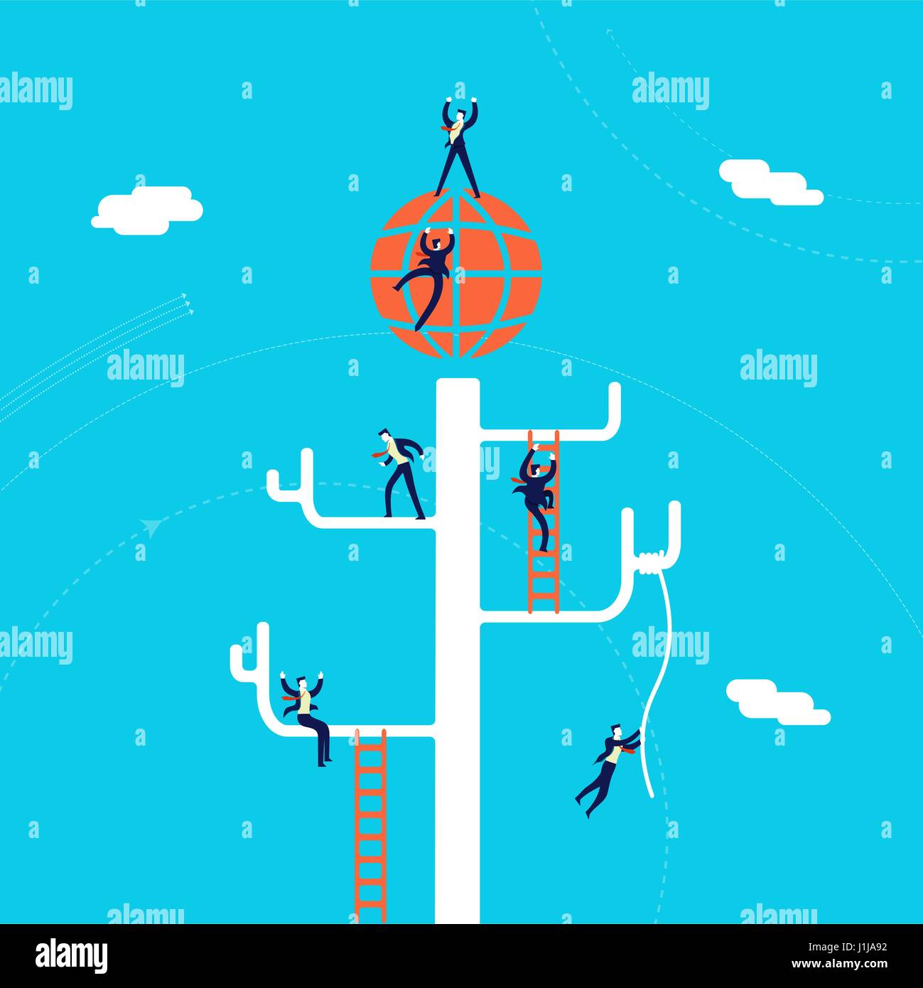 Global business concept illustration, hommes d'arbre d'escalade de l'équipe de réseau succès international. Vecteur EPS10. Illustration de Vecteur