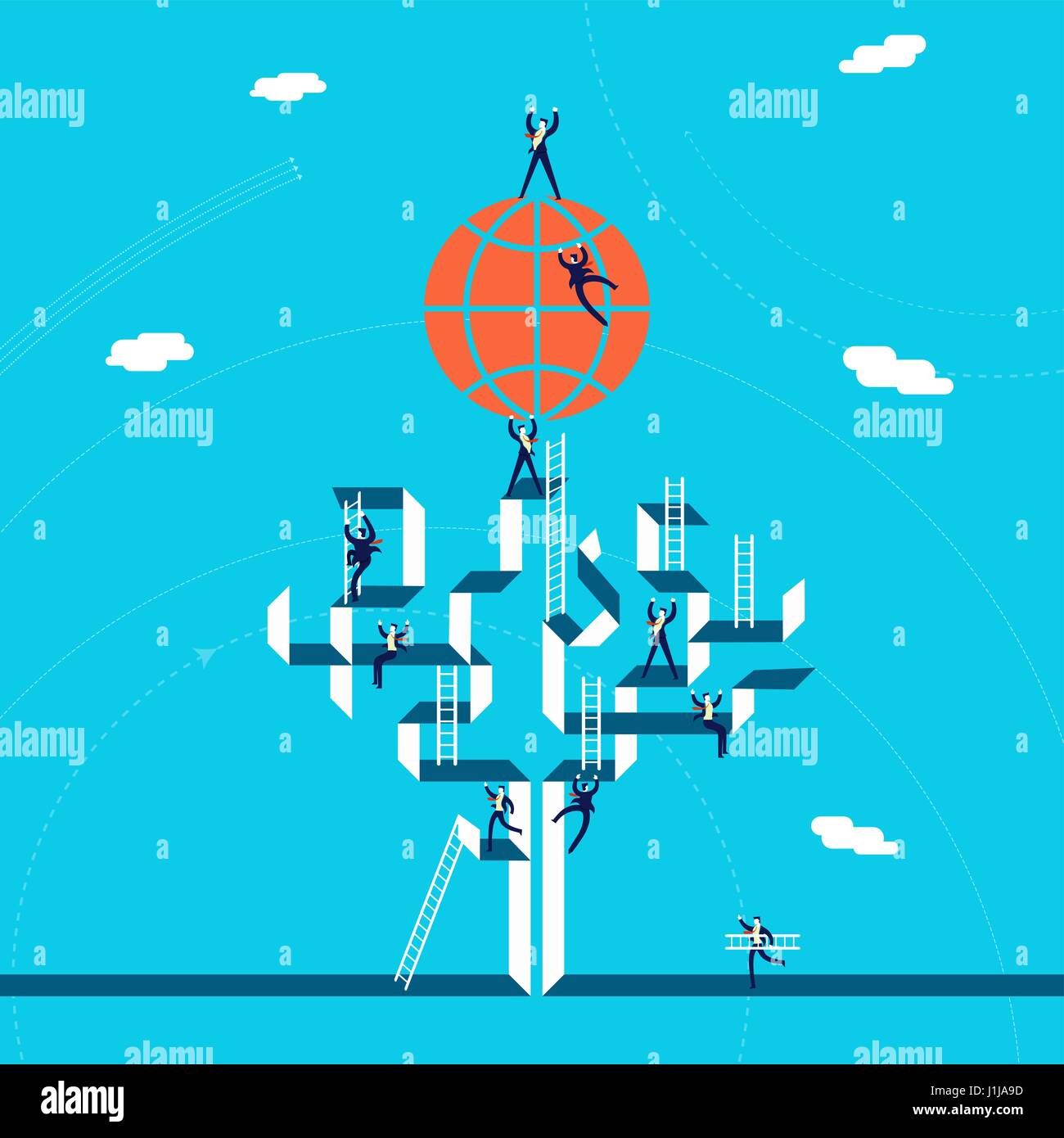 International business concept illustration, hommes d'escalade l'équipe réseau d'arbre d'une réussite mondiale. Vecteur EPS10. Illustration de Vecteur