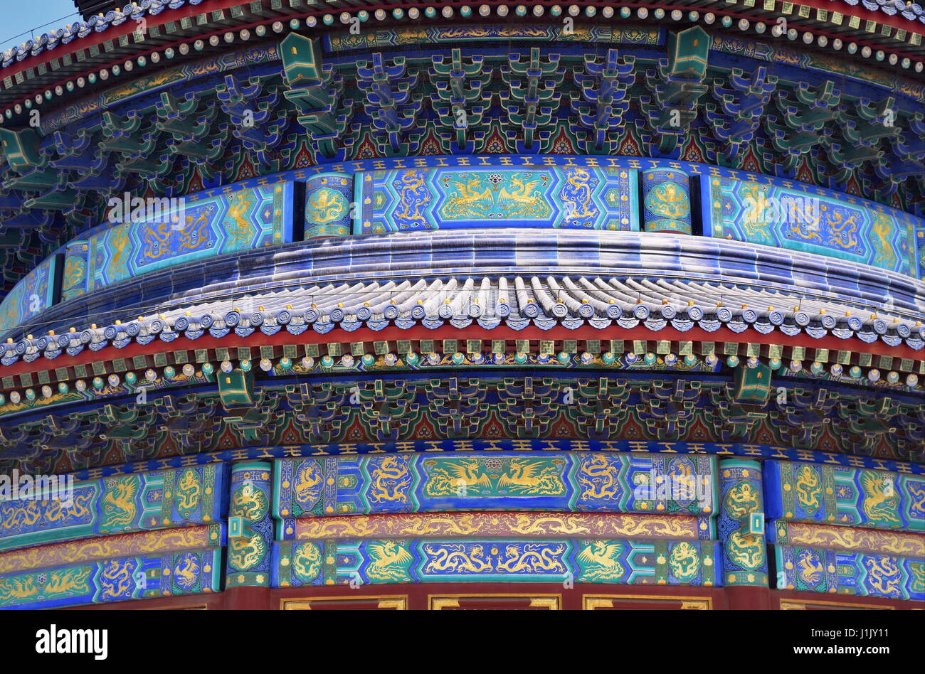 Temple du Ciel Gros plan sur des détails et des décorations de toit - Beijing, Chine Banque D'Images