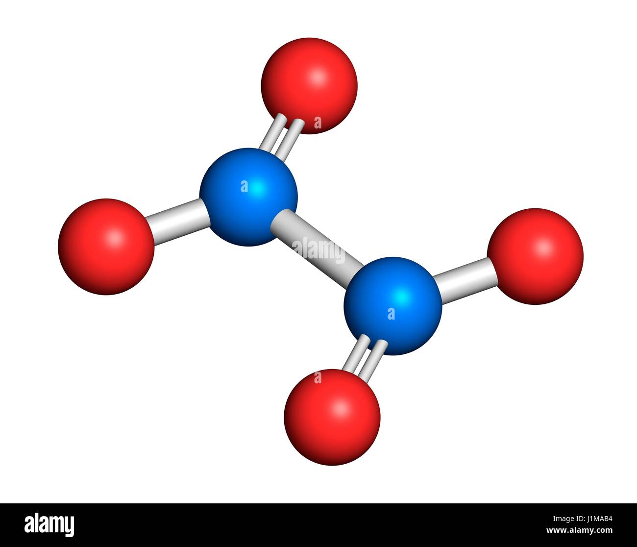 Le tétroxyde d'azote (tétroxyde de diazote, N2O4), molécule de propergol. Le rendu 3D. Les atomes sont représentés comme des sphères classiques avec codage couleur : bleu (azote), oxygène (rouge). Banque D'Images