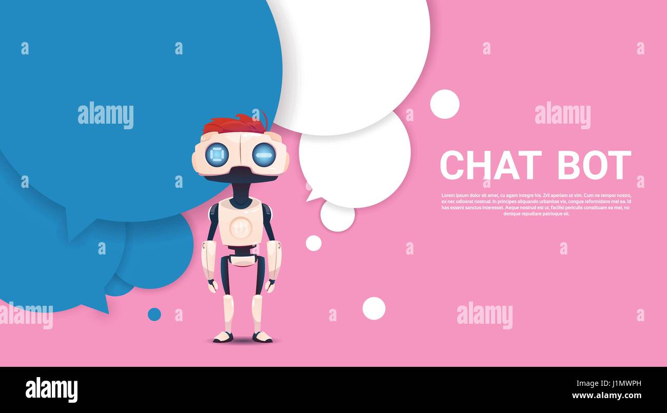 Chat Bot Robot l'assistance virtuelle de site Web ou applications mobiles, concept d'Intelligence Artificielle Illustration de Vecteur
