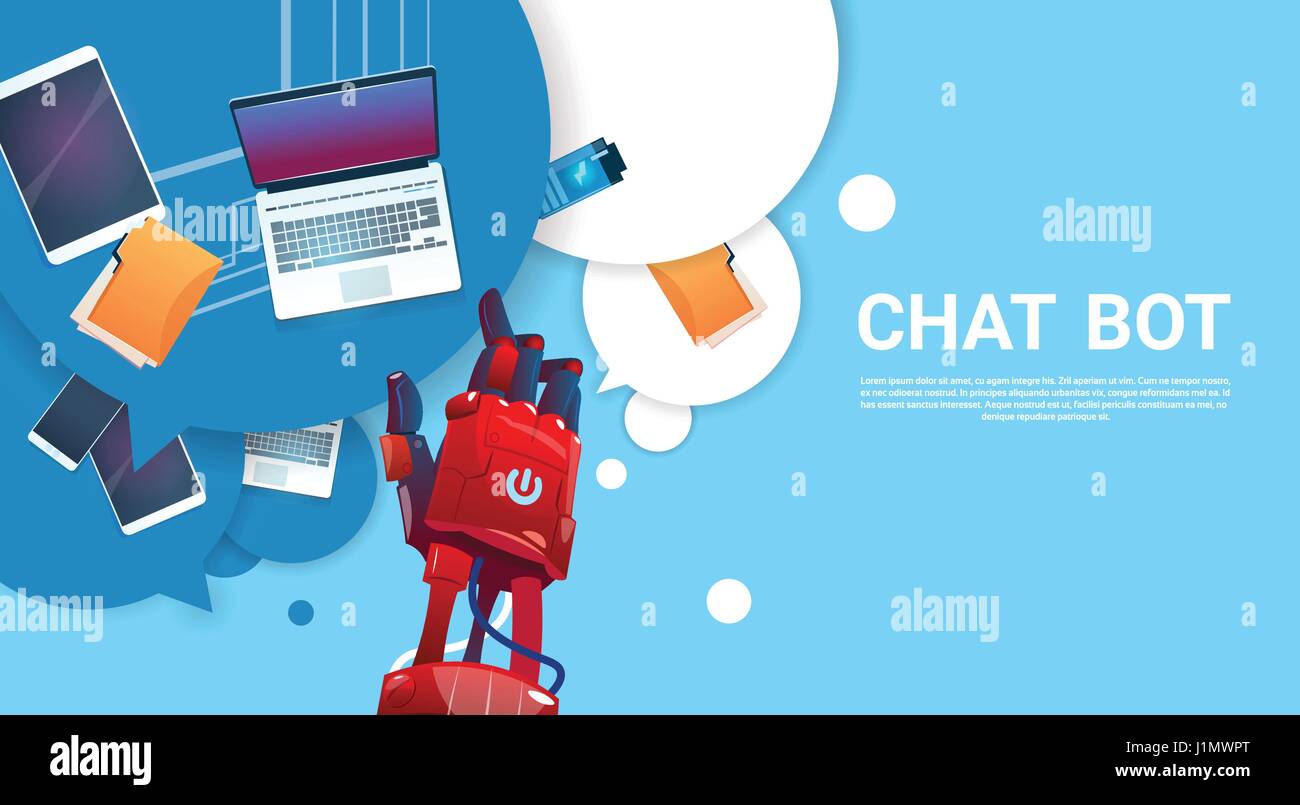 Chat Bot Robot l'assistance virtuelle de site Web ou applications mobiles, concept d'Intelligence Artificielle Illustration de Vecteur