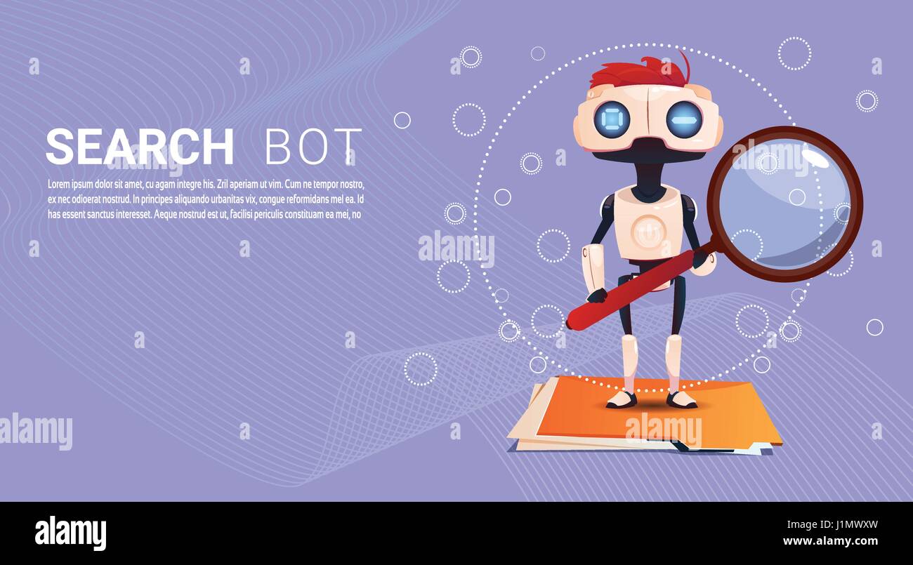 Chat Bot Robot recherche l'assistance virtuelle de site Web ou applications mobiles, concept d'Intelligence Artificielle Illustration de Vecteur