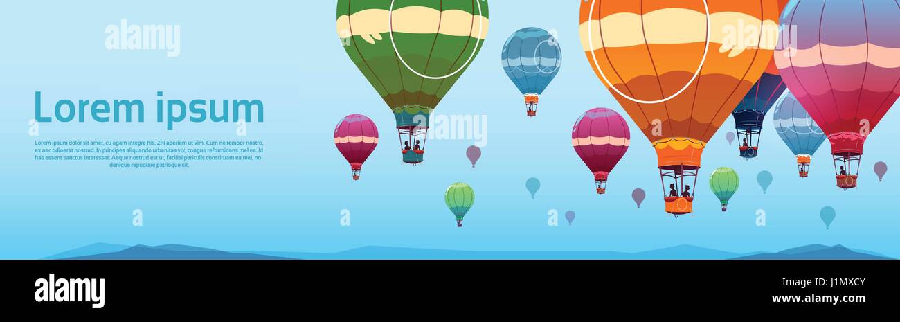 Colorful Ballons Flying In Sky Over Summer Landscape Illustration de Vecteur