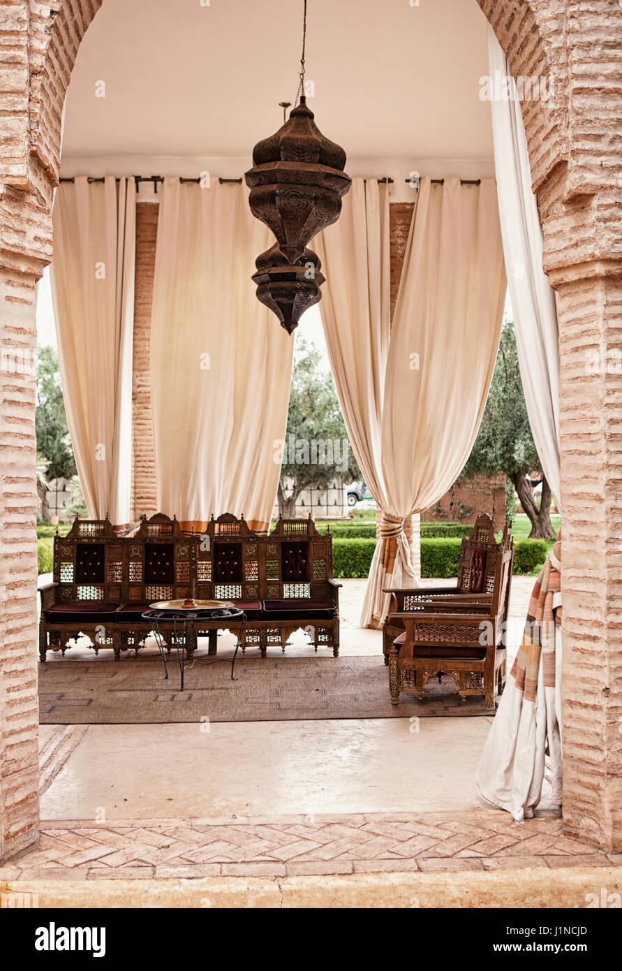 Riad Oriental Lounge Interior Design Médina Marrakech Maroc Banque D'Images