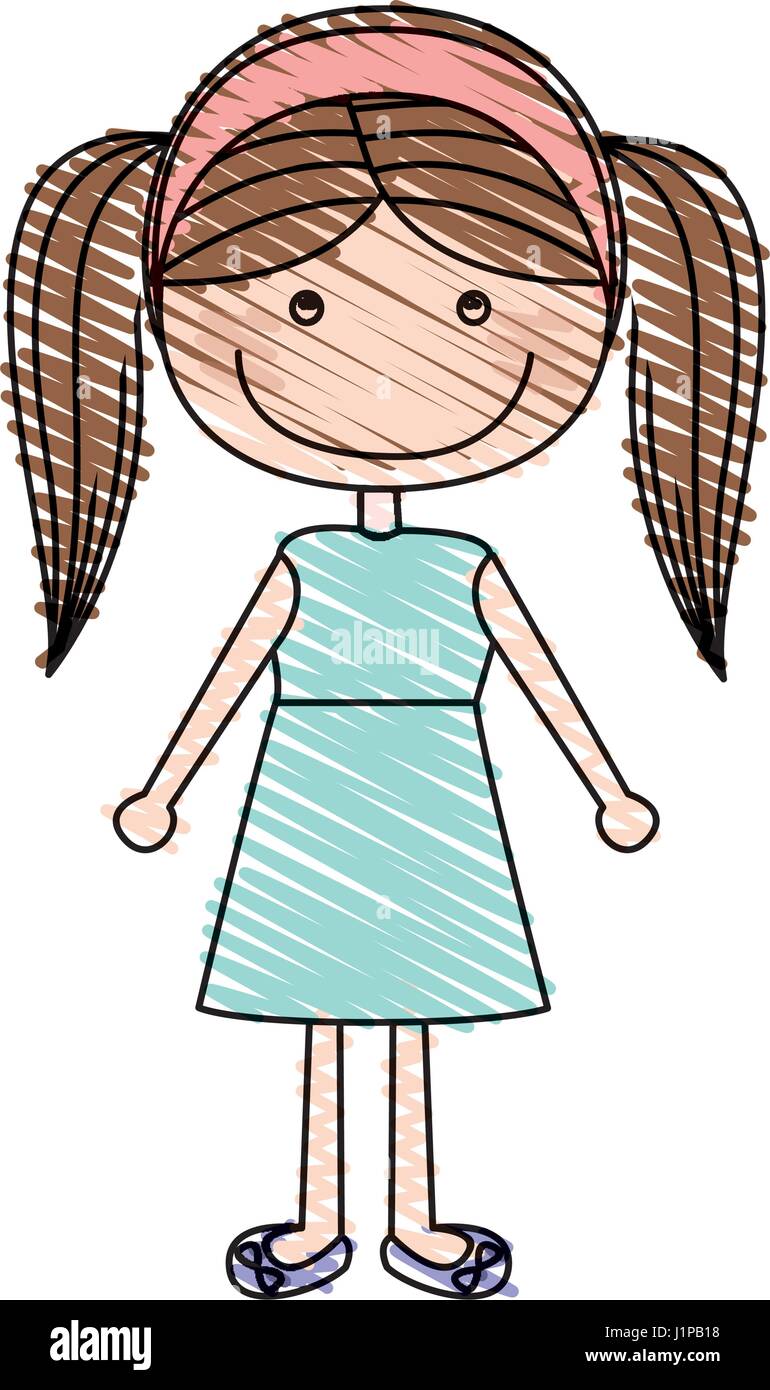 Dessin au crayon de couleur de la caricature des tresses coiffure Femme jupe et chemise Illustration de Vecteur
