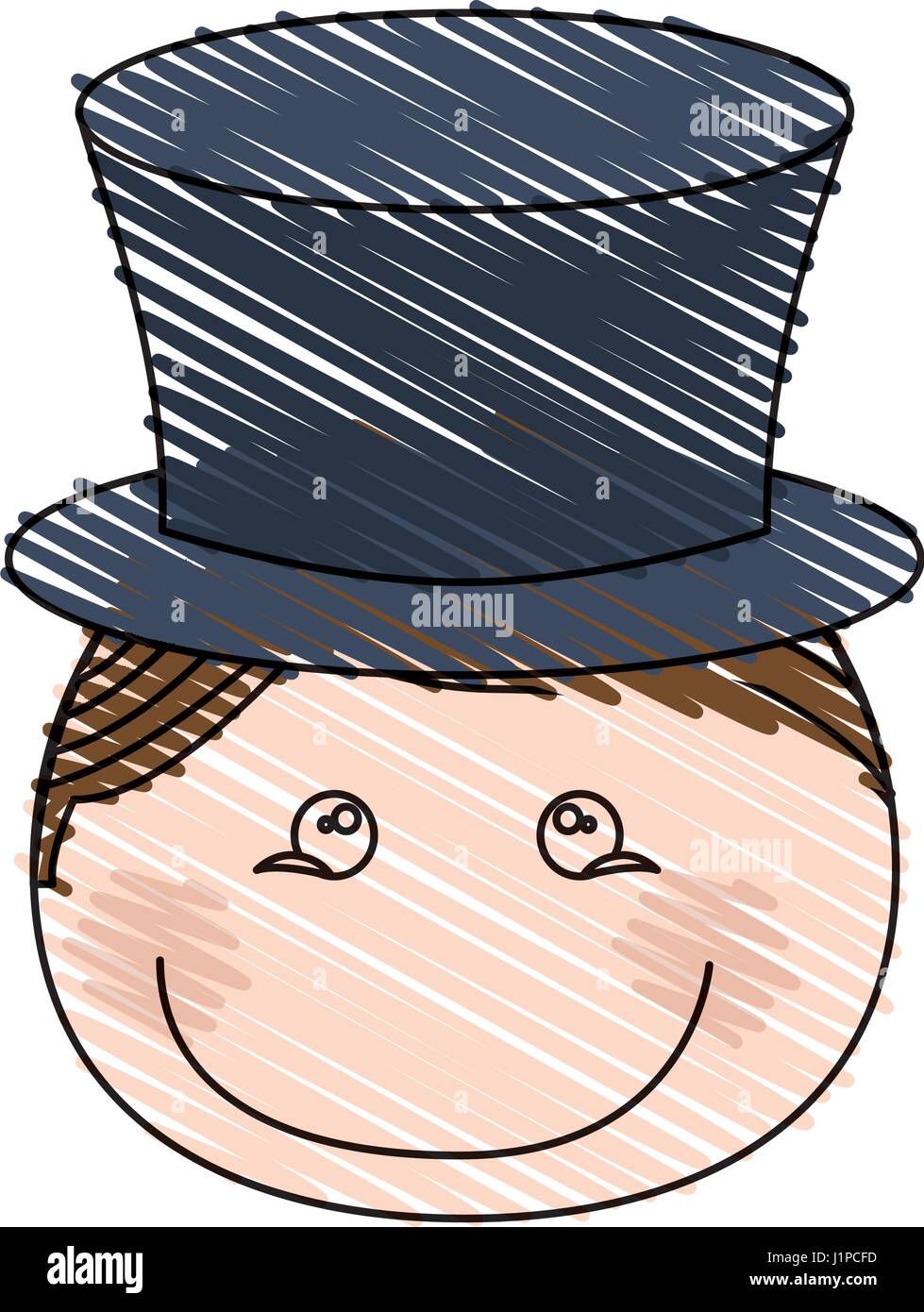 Dessin au crayon de couleur de la caricature avec chapeau garçon en face  avant Image Vectorielle Stock - Alamy