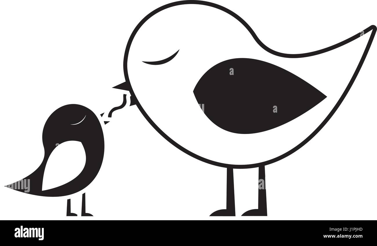 Silhouette noire de nourrir les oiseaux l'un poussin Illustration de Vecteur