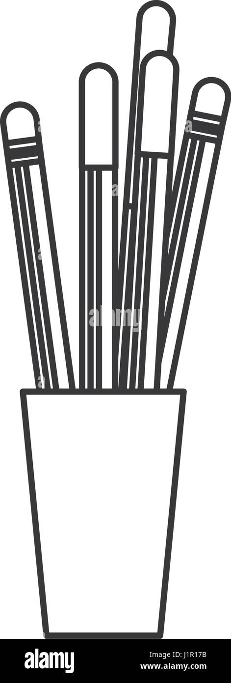 Tasse avec stylo crayon contour des ustensiles Illustration de Vecteur