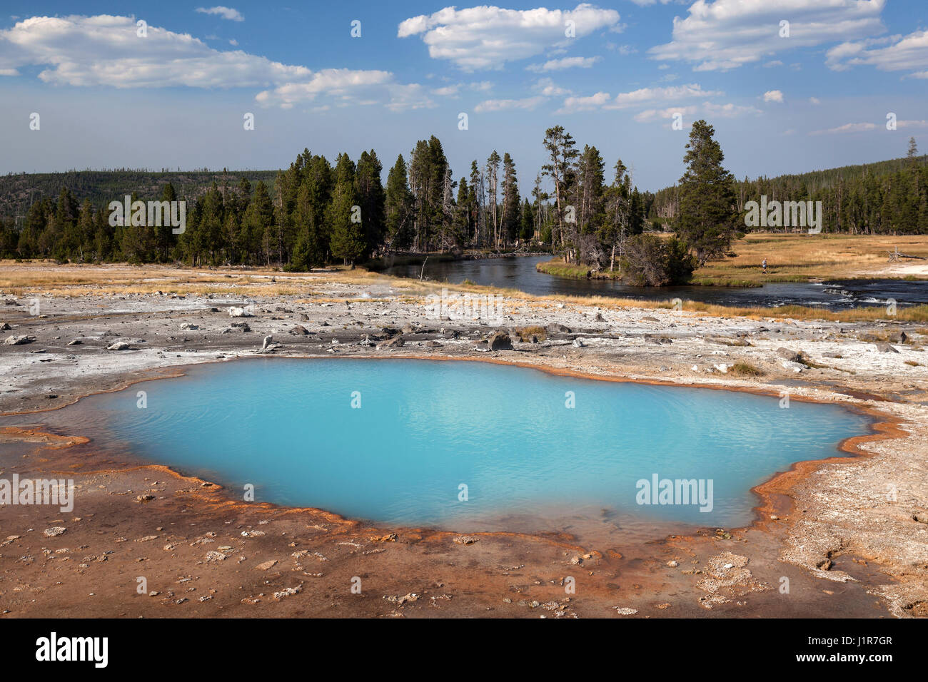 Piscine opale noire, arrière de la rivière Firehole, Biscuit Basin, Parc National de Yellowstone, Wyoming, USA Banque D'Images