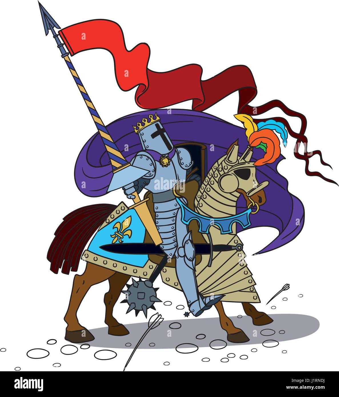 Chevalier à cheval avec une lance Illustration de Vecteur