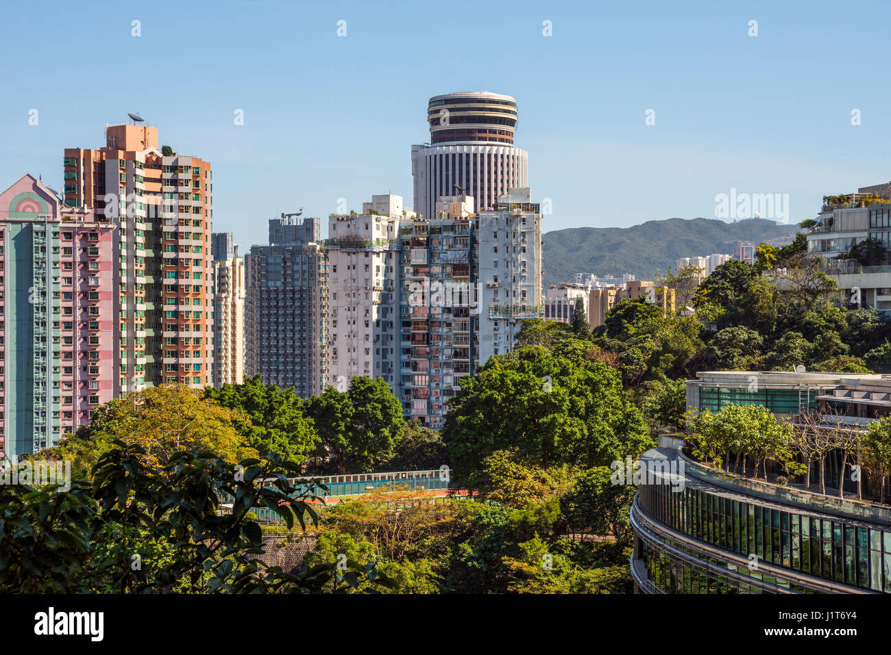 Vue vers Wan Chai et Hopewell de Bowen Road, Hong Kong Banque D'Images