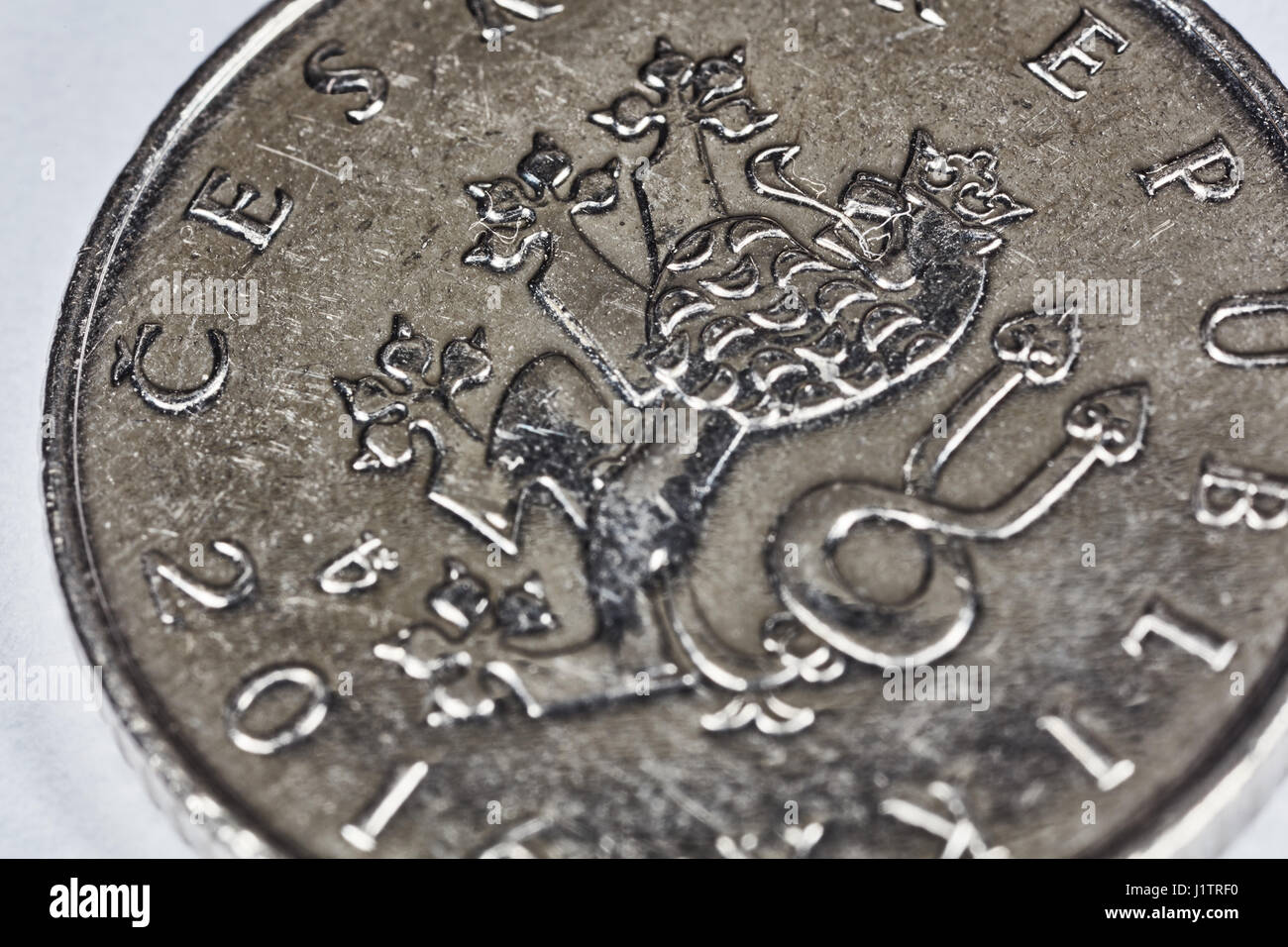 Le lion d'une République tchèque pièce cron macro photo Banque D'Images