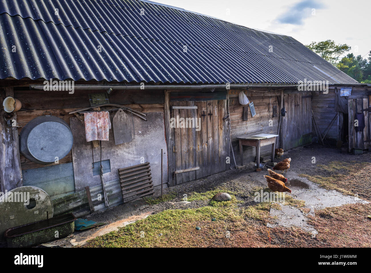 Grange sur une ferme de résidents de rapatriés (appelés dans Kupuvate Samosely) village de centrale nucléaire de Tchernobyl en Ukraine, la zone d'Aliénation Banque D'Images