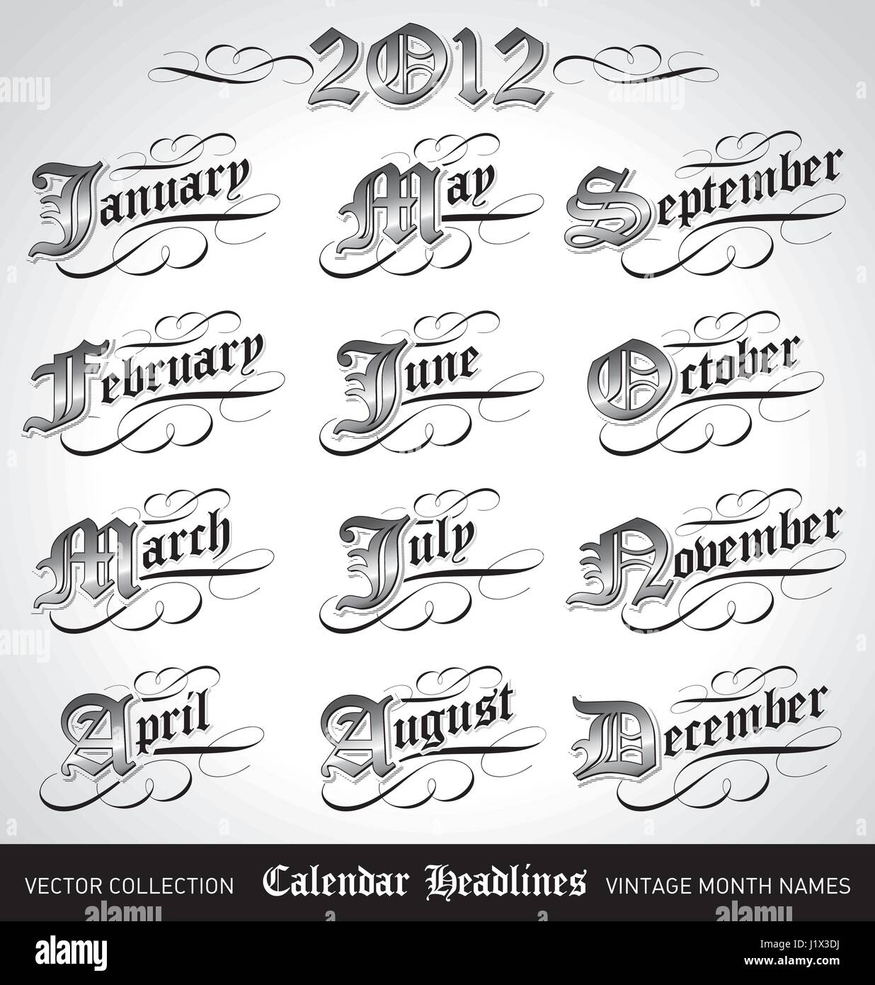 Vintage mois calendrier titres (vecteur) Illustration de Vecteur