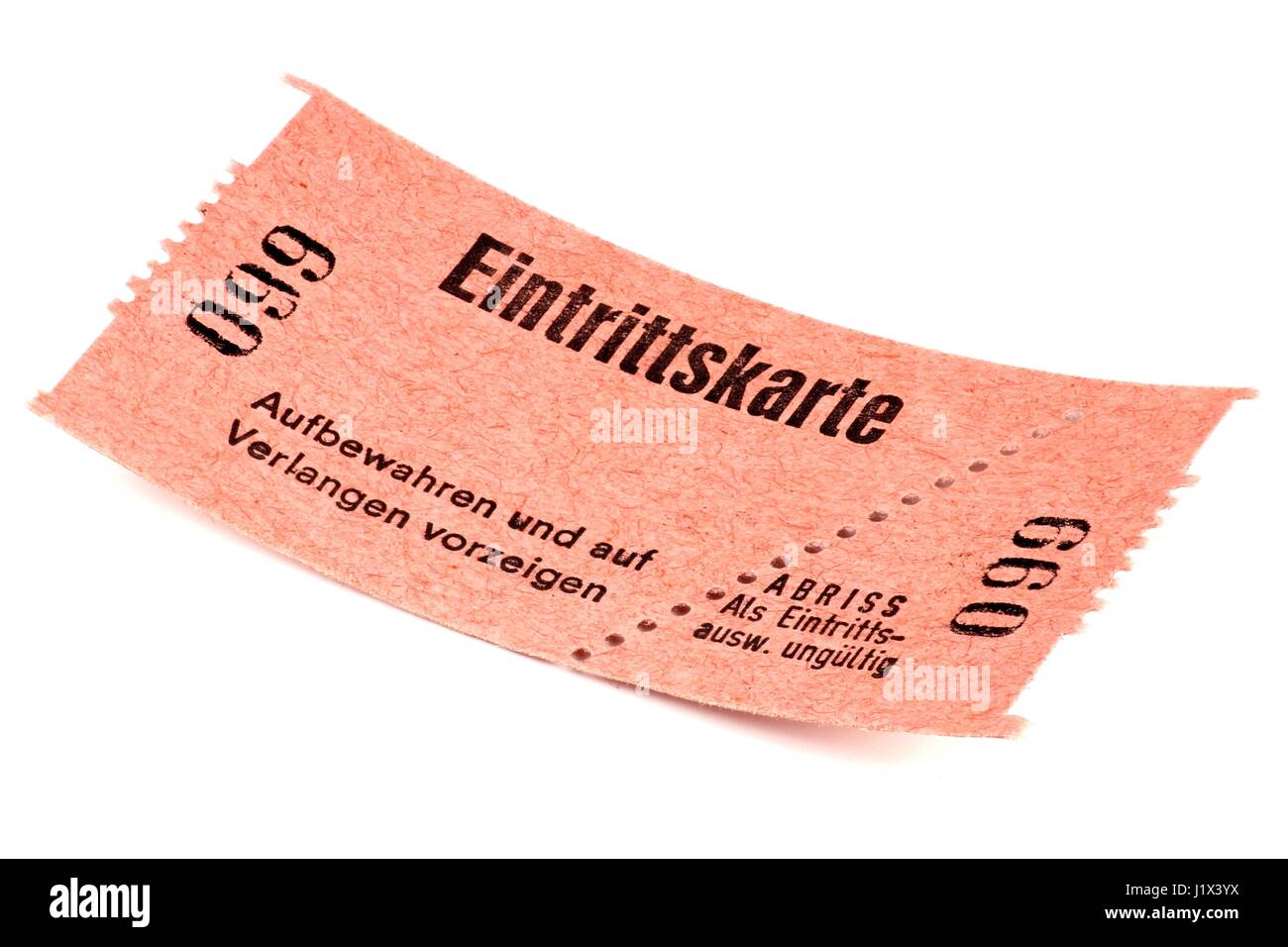 Billet d'admission allemand isolé sur fond blanc Banque D'Images