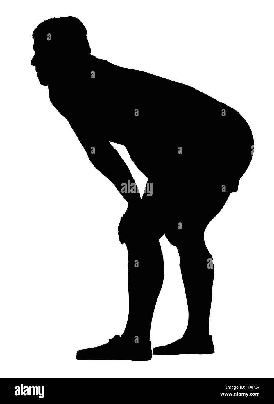 Profil de joueur de Rugby côté en appui avec les mains sur les genoux d'ossature Illustration de Vecteur