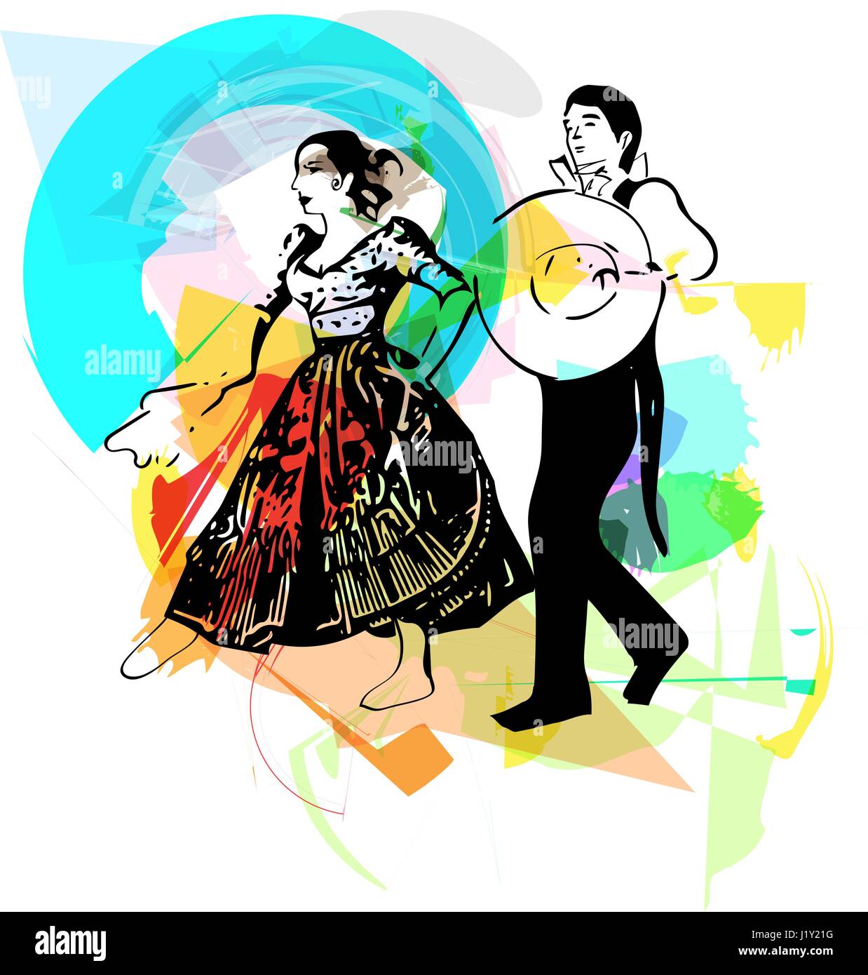 Illustration du couple dancing marinera. Danse péruvienne. Illustration de Vecteur