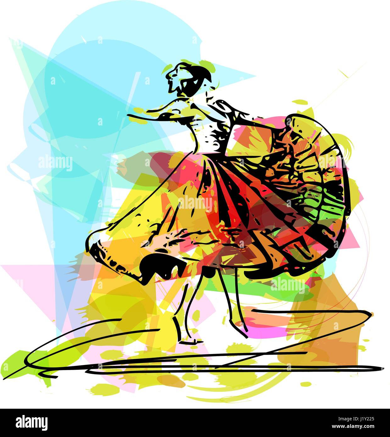 Illustration de femme dansant marinera. Danse péruvienne. Illustration de Vecteur