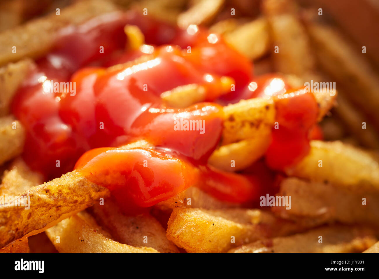 Les frites et le ketchup à partir d'un chariot d'alimentation locale, Harrisburg, PA, États-Unis Banque D'Images