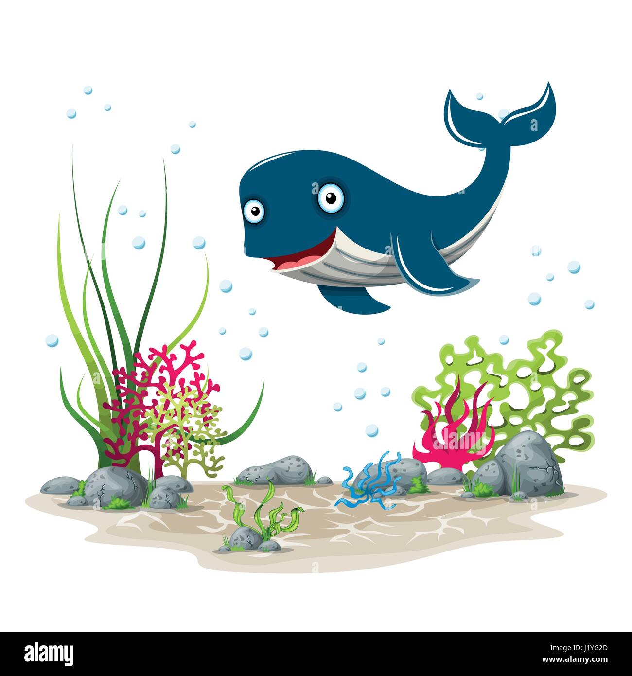 Illustration d'un paysage sous-marin avec des plantes et des baleines Illustration de Vecteur