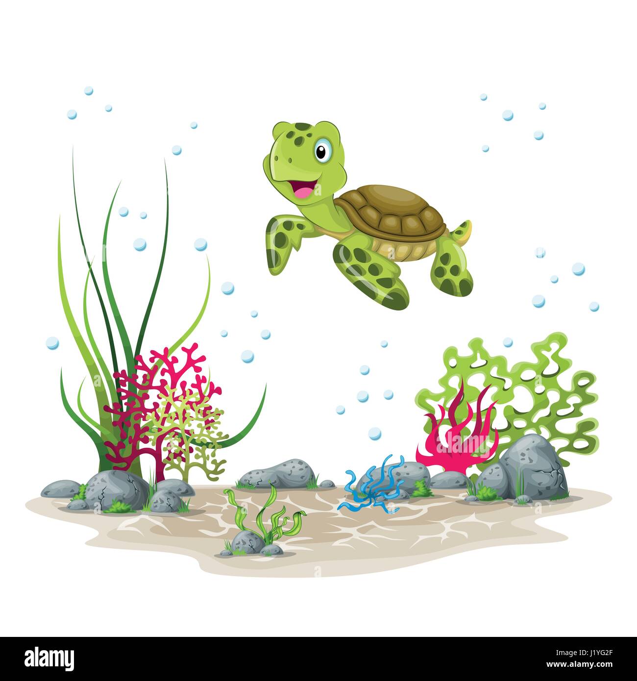 Illustration d'un paysage sous-marin avec des plantes et des tortues Illustration de Vecteur