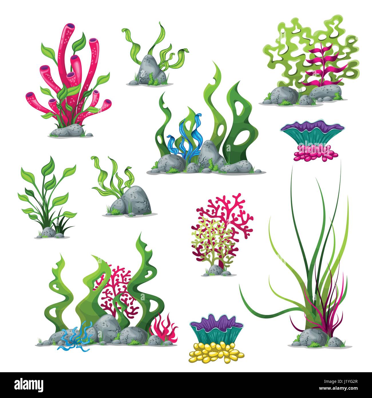 Ensemble de plantes sous-marines Illustration de Vecteur