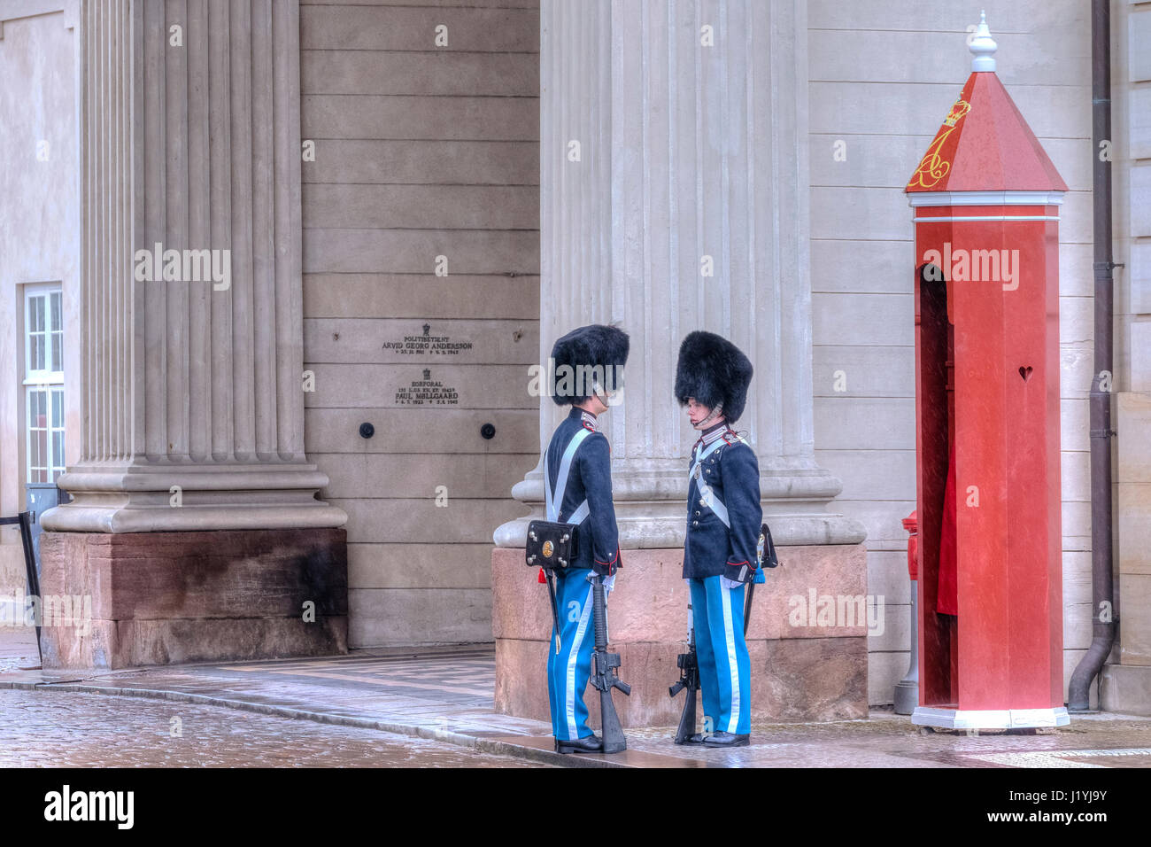 Gardes à Amalienborg Palace à Copenhague, Danemark, Scandinavie Banque D'Images